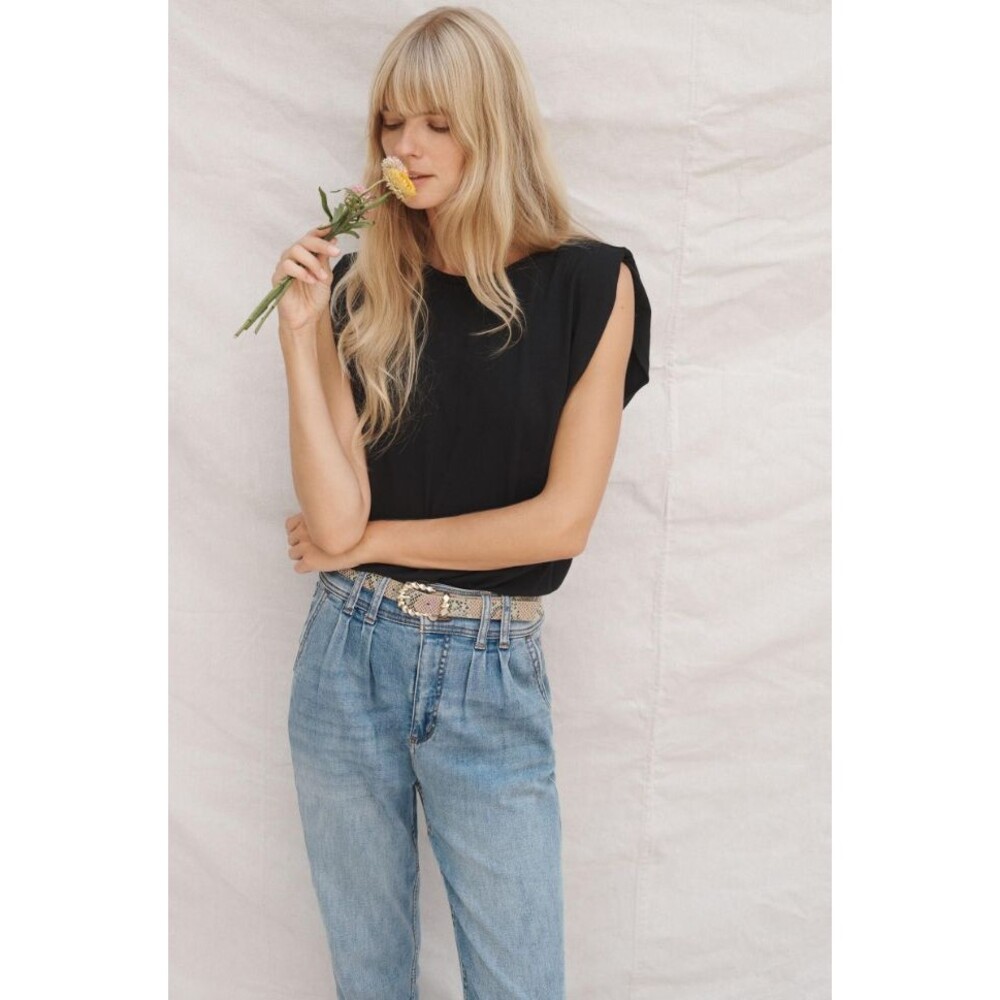 by Anthropologie Rabia Shoulder Pad Tank in Black Size SMALL